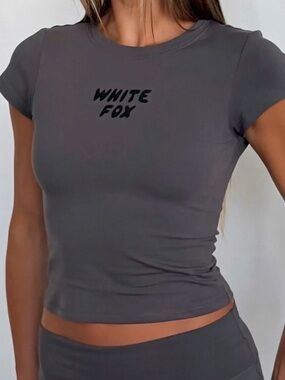 BRAND NEW! White Fox Boutique Break The Records Baby Tee in Charcoal 🩶